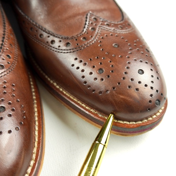 Johnston Murphy Men 10.5 Conard Mahogany Calf Skin Wingtip Oxford Shoes Cap Toe - Picture 8 of 16